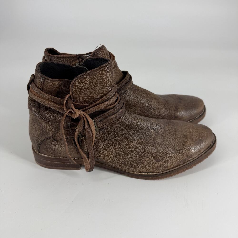Oobash Like Free People Studio City Leather Ankle Boots Buckle Zip Brown Sz 7.5